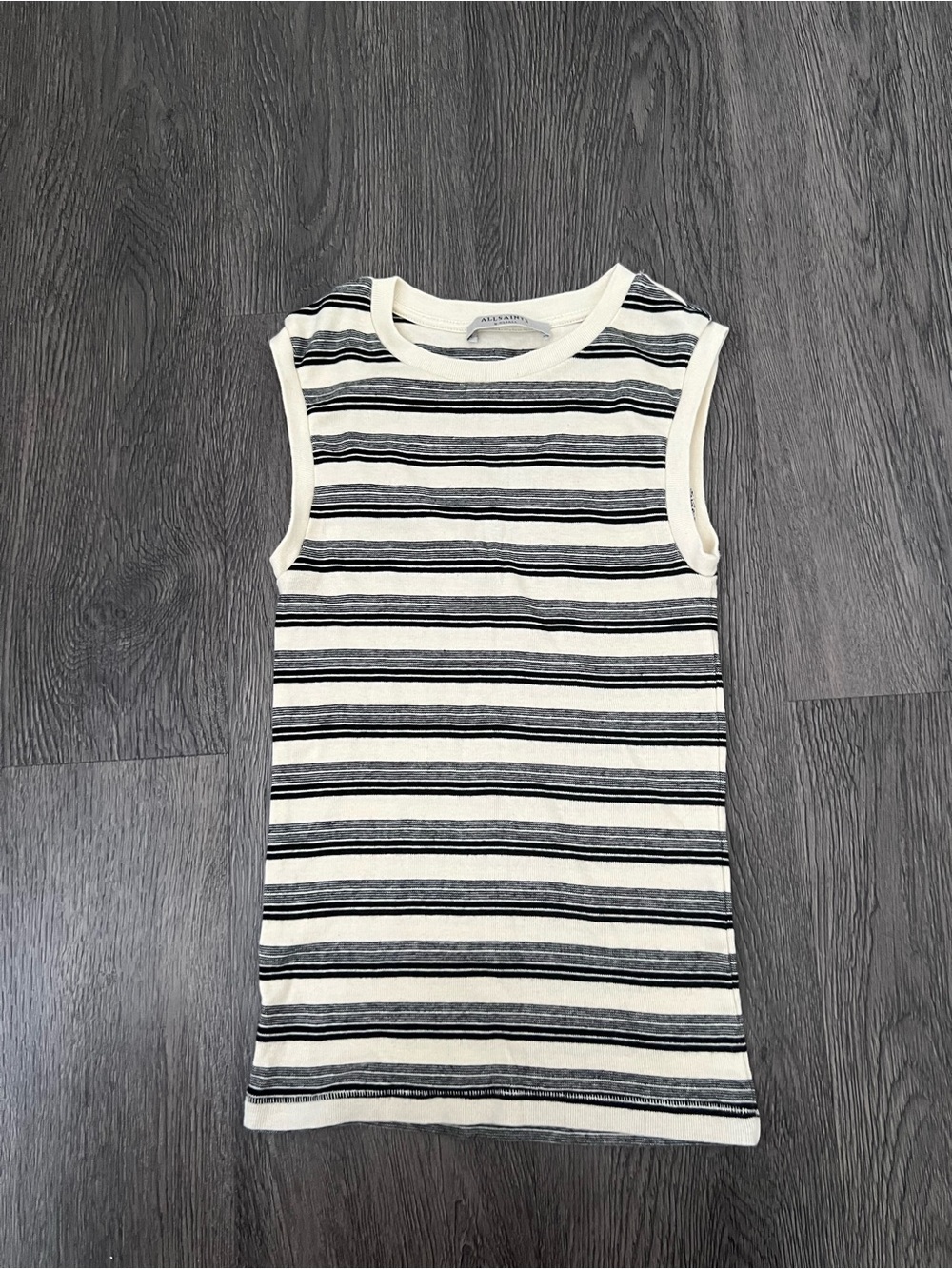 AllSaints Cream and Black Striped Sleeveless Knit Top